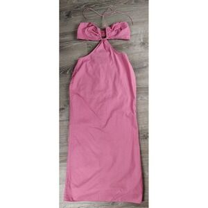 Fashion Nova Womens Pink Linen/Cotton Blend‎ Maxi Cutout Halter Dress Large